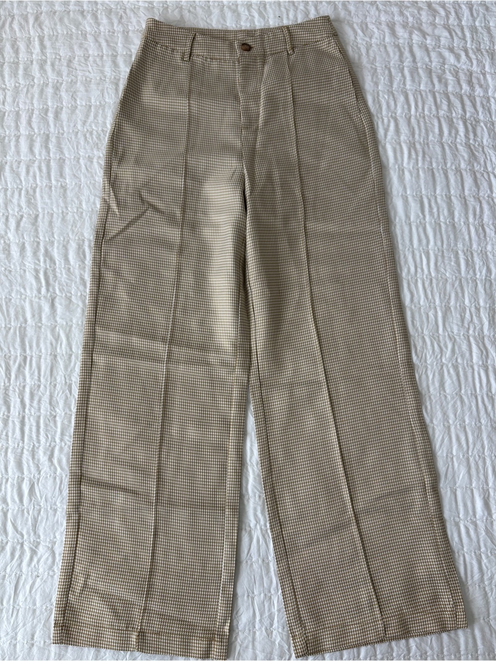 RIHOAS Beige Houndstooth Wide-Leg Chinos